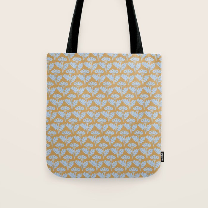 Vintage Floral Arches Art Nouveau Pattern in Ice Blue and Deep Mustard Tote Bag Gallery Image 1
