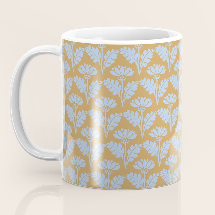 Vintage Floral Arches Art Nouveau Pattern in Ice Blue and Deep Mustard Coffee Mug Gallery Image 3