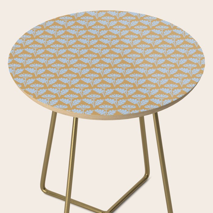 Vintage Floral Arches Art Nouveau Pattern in Ice Blue and Deep Mustard Side Table Gallery Image 2