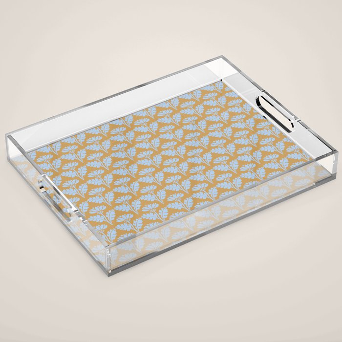 Vintage Floral Arches Art Nouveau Pattern in Ice Blue and Deep Mustard Acrylic Tray Gallery Image 1