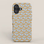 Vintage Floral Arches Art Nouveau Pattern in Ice Blue and Deep Mustard iPhone Case Gallery Image 1