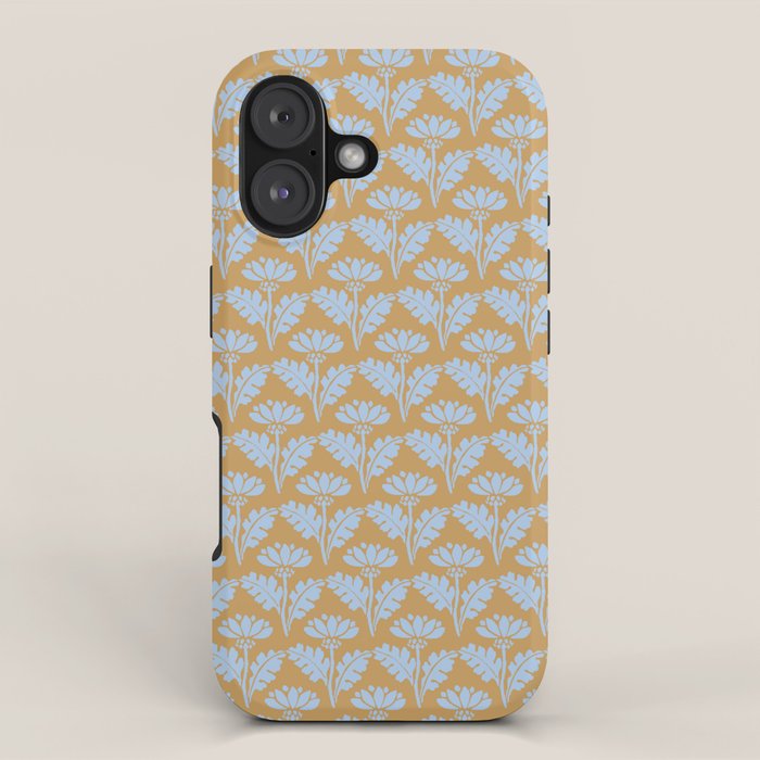 Vintage Floral Arches Art Nouveau Pattern in Ice Blue and Deep Mustard iPhone Case Gallery Image 1