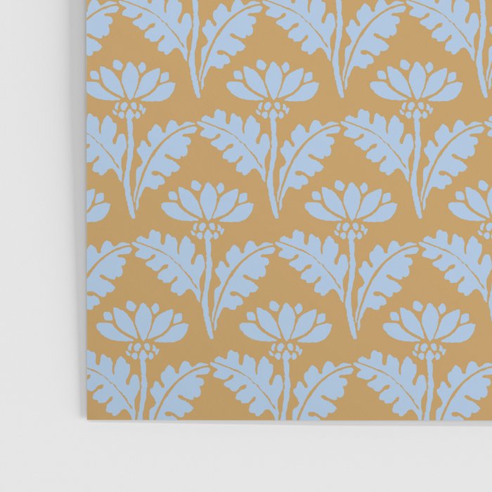 Vintage Floral Arches Art Nouveau Pattern in Ice Blue and Deep Mustard Poster Gallery Image 3