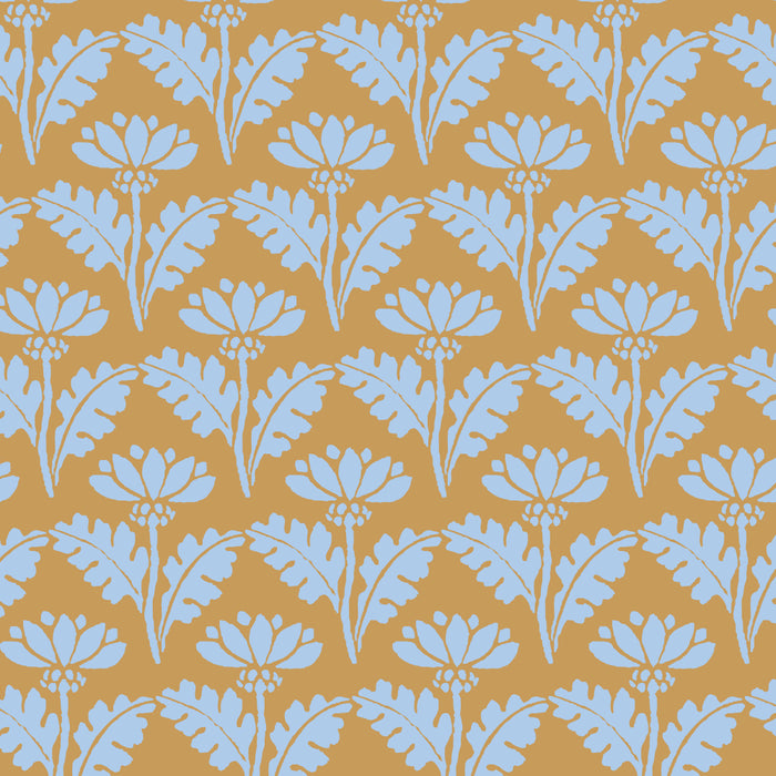 Vintage Floral Arches Art Nouveau Pattern in Ice Blue and Deep Mustard Coffee Mug Gallery Image 2