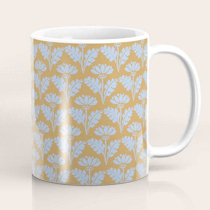 Vintage Floral Arches Art Nouveau Pattern in Ice Blue and Deep Mustard Coffee Mug Gallery Image 1