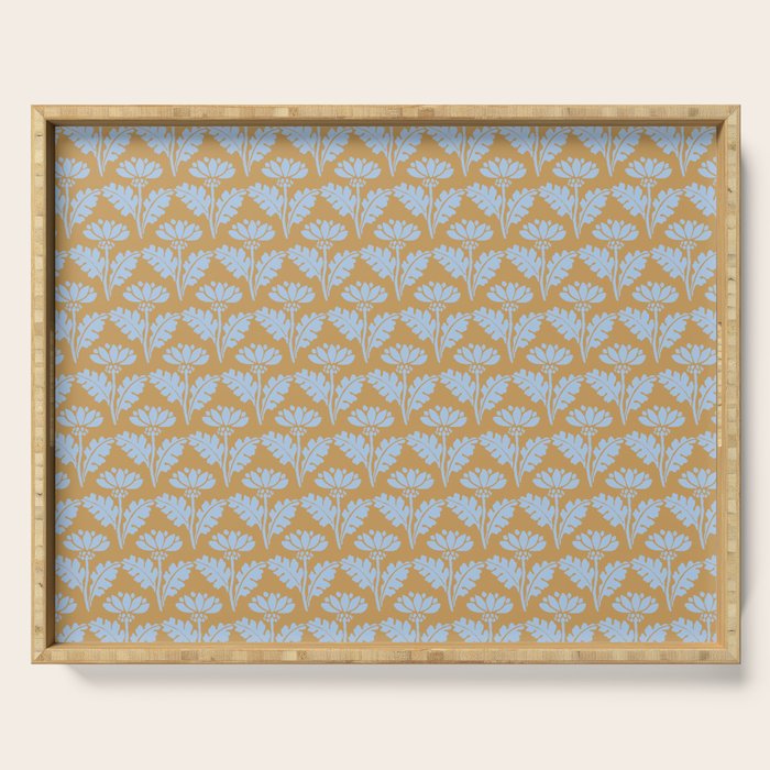 Vintage Floral Arches Art Nouveau Pattern in Ice Blue and Deep Mustard Serving Tray Gallery Image 1