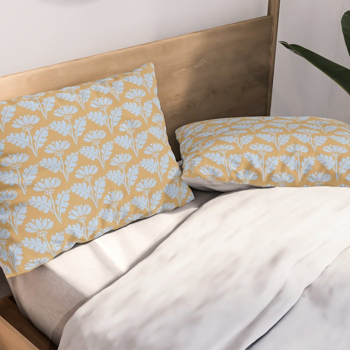 Vintage Floral Arches Art Nouveau Pattern in Ice Blue and Deep Mustard Pillow Sham Gallery Image 2
