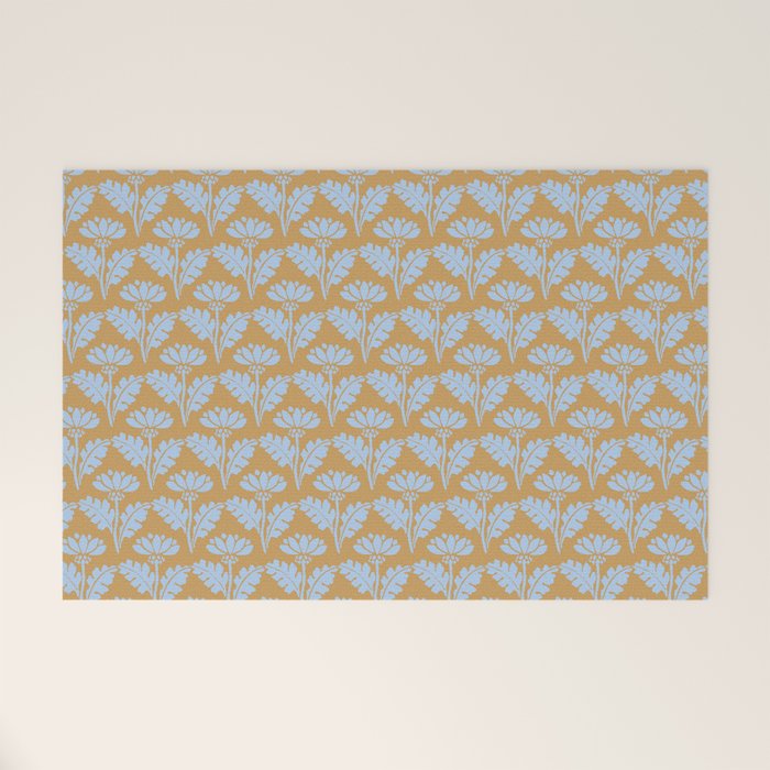 Vintage Floral Arches Art Nouveau Pattern in Ice Blue and Deep Mustard Welcome Mat Gallery Image 1