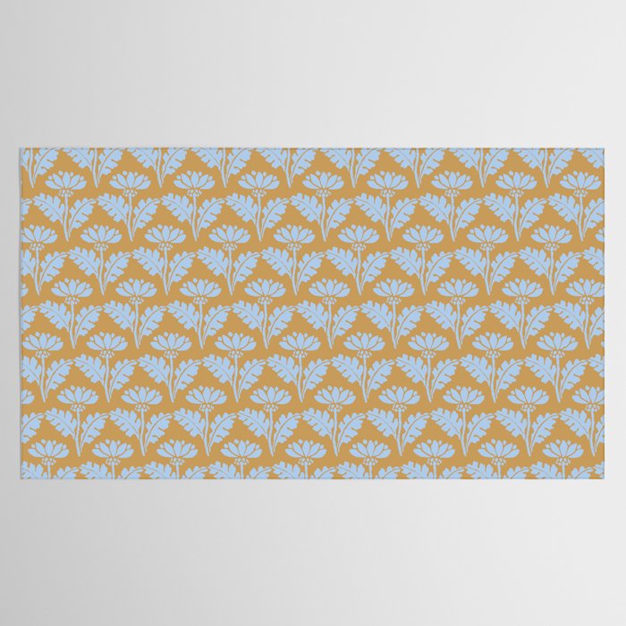 Vintage Floral Arches Art Nouveau Pattern in Ice Blue and Deep Mustard Tablecloth Gallery Image 2