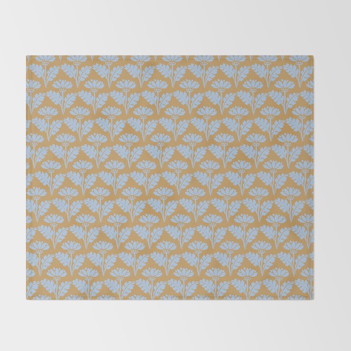 Vintage Floral Arches Art Nouveau Pattern in Ice Blue and Deep Mustard Throw Blanket Gallery Image 2