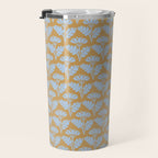 Vintage Floral Arches Art Nouveau Pattern in Ice Blue and Deep Mustard Travel Mug Gallery Image 3