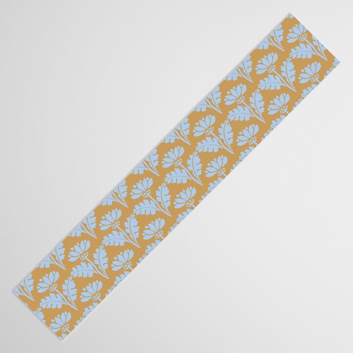 Vintage Floral Arches Art Nouveau Pattern in Ice Blue and Deep Mustard Table Runner Gallery Image 3