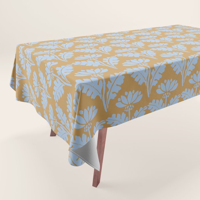 Vintage Floral Arches Art Nouveau Pattern in Ice Blue and Deep Mustard Tablecloth Gallery Image 1