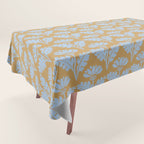 Vintage Floral Arches Art Nouveau Pattern in Ice Blue and Deep Mustard Tablecloth Gallery Image 1