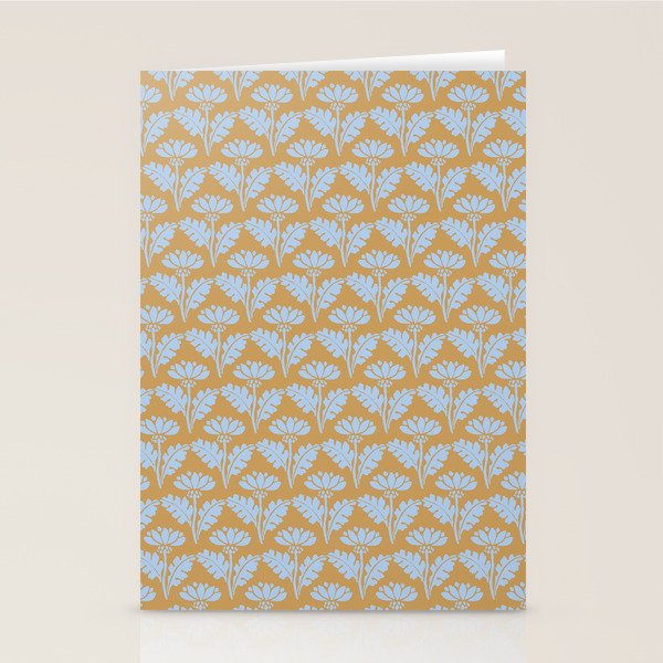 Vintage Floral Arches Art Nouveau Pattern in Ice Blue and Deep Mustard Stationery Card Gallery Image 1