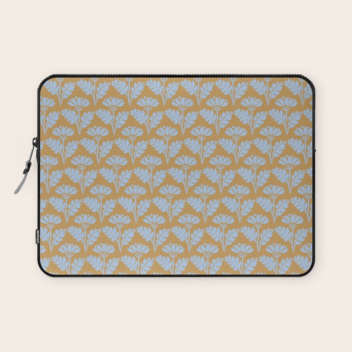 Vintage Floral Arches Art Nouveau Pattern in Ice Blue and Deep Mustard Laptop Sleeve Gallery Image 1