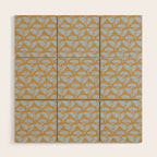 Vintage Floral Arches Art Nouveau Pattern in Ice Blue and Deep Mustard Wood Wall Art Gallery Image 1