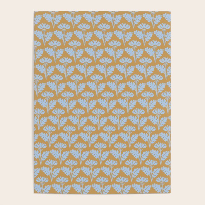 Vintage Floral Arches Art Nouveau Pattern in Ice Blue and Deep Mustard Poster Gallery Image 4
