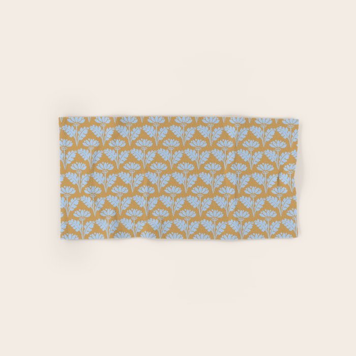 Vintage Floral Arches Art Nouveau Pattern in Ice Blue and Deep Mustard Bath Towel Gallery Image 1