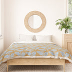 Vintage Floral Arches Art Nouveau Pattern in Ice Blue and Deep Mustard Duvet Cover Gallery Image 3