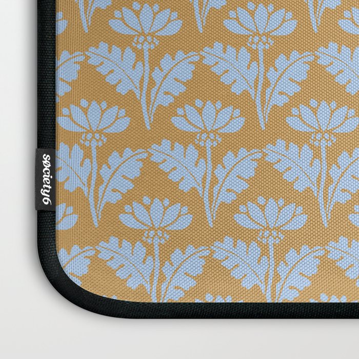Vintage Floral Arches Art Nouveau Pattern in Ice Blue and Deep Mustard Laptop Sleeve Gallery Image 3