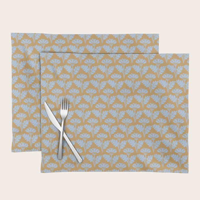 Vintage Floral Arches Art Nouveau Pattern in Ice Blue and Deep Mustard Placemat Gallery Image 1