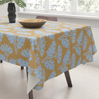 Vintage Floral Arches Art Nouveau Pattern in Ice Blue and Deep Mustard Tablecloth Gallery Image 3