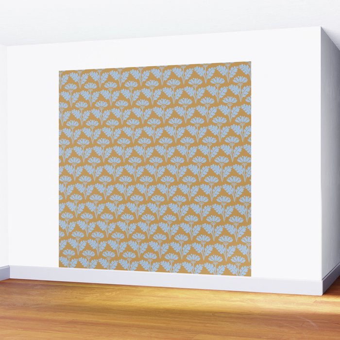Vintage Floral Arches Art Nouveau Pattern in Ice Blue and Deep Mustard Wall Mural Gallery Image 2
