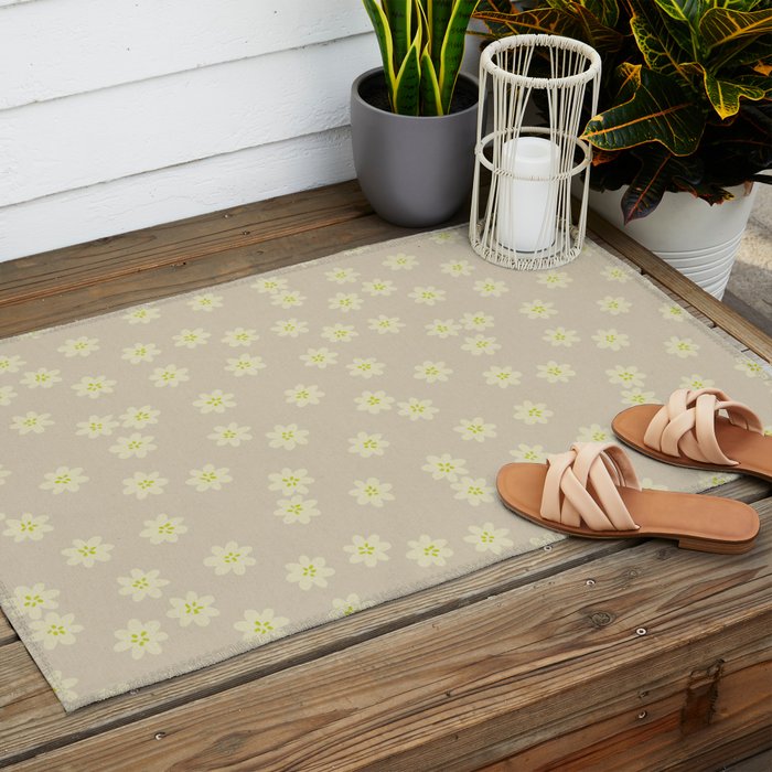 Tiny Flowers / Beige & Lime Outdoor Rug Gallery Image 2