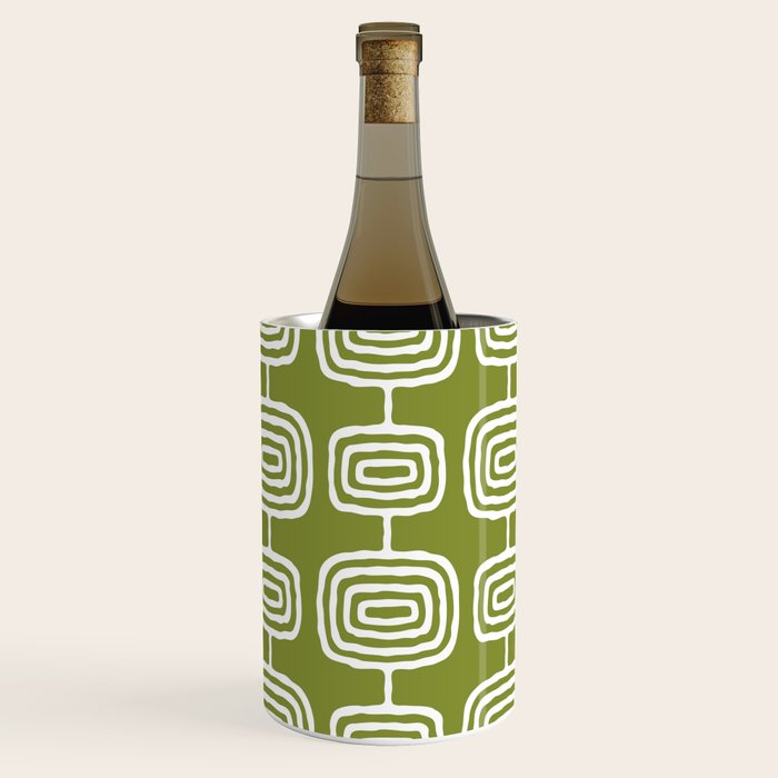 Mid Century Modern Atomic Rings Pattern Mid Mod Olive Green Wine Chiller Gallery Image 1