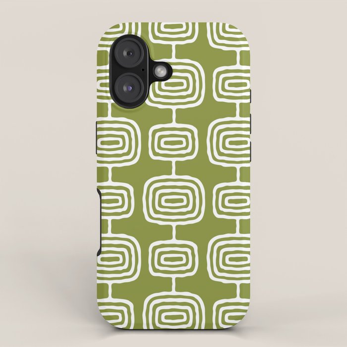Mid Century Modern Atomic Rings Pattern Mid Mod Olive Green iPhone Case Gallery Image 1