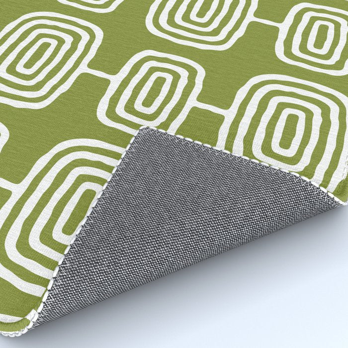 Mid Century Modern Atomic Rings Pattern Mid Mod Olive Green Rug Gallery Image 4