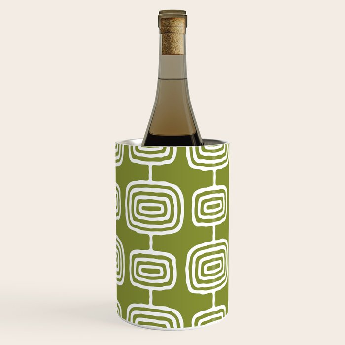 Mid Century Modern Atomic Rings Pattern Mid Mod Olive Green Wine Chiller Gallery Image 3