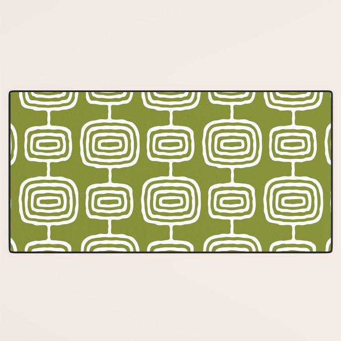 Mid Century Modern Atomic Rings Pattern Mid Mod Olive Green Desk Mat Gallery Image 3
