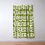 Mid Century Modern Atomic Rings Pattern Mid Mod Olive Green Window Curtain Gallery Image 3