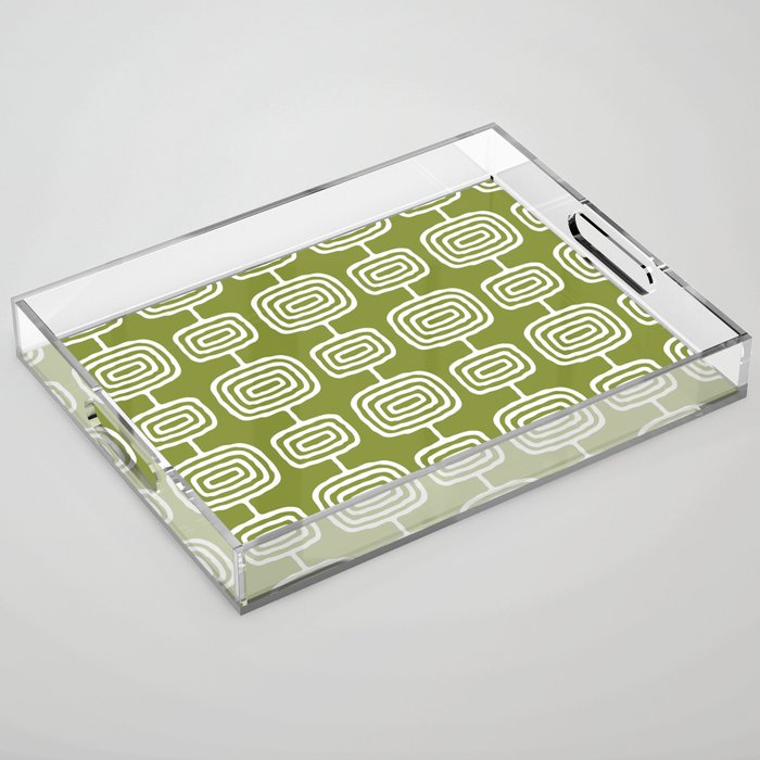 Mid Century Modern Atomic Rings Pattern Mid Mod Olive Green Acrylic Tray Gallery Image 1