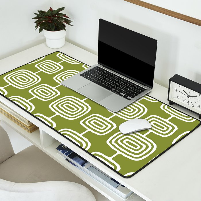 Mid Century Modern Atomic Rings Pattern Mid Mod Olive Green Desk Mat Gallery Image 2