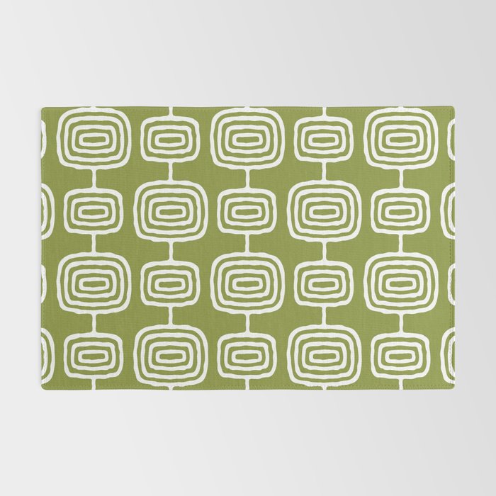 Mid Century Modern Atomic Rings Pattern Mid Mod Olive Green Rug Gallery Image 2