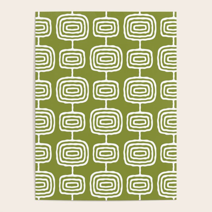 Mid Century Modern Atomic Rings Pattern Mid Mod Olive Green Poster Gallery Image 4