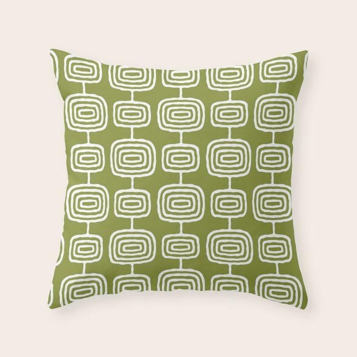 Mid Century Modern Atomic Rings Pattern Mid Mod Olive Green Throw Pillow Gallery Image 1