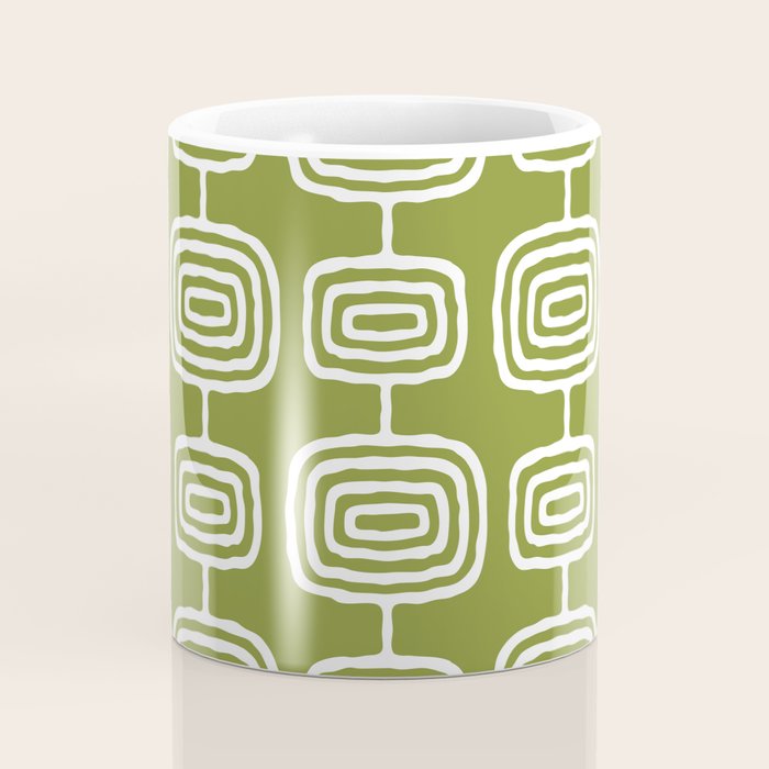 Mid Century Modern Atomic Rings Pattern Mid Mod Olive Green Coffee Mug Gallery Image 4