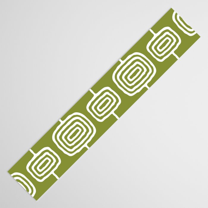 Mid Century Modern Atomic Rings Pattern Mid Mod Olive Green Table Runner Gallery Image 3