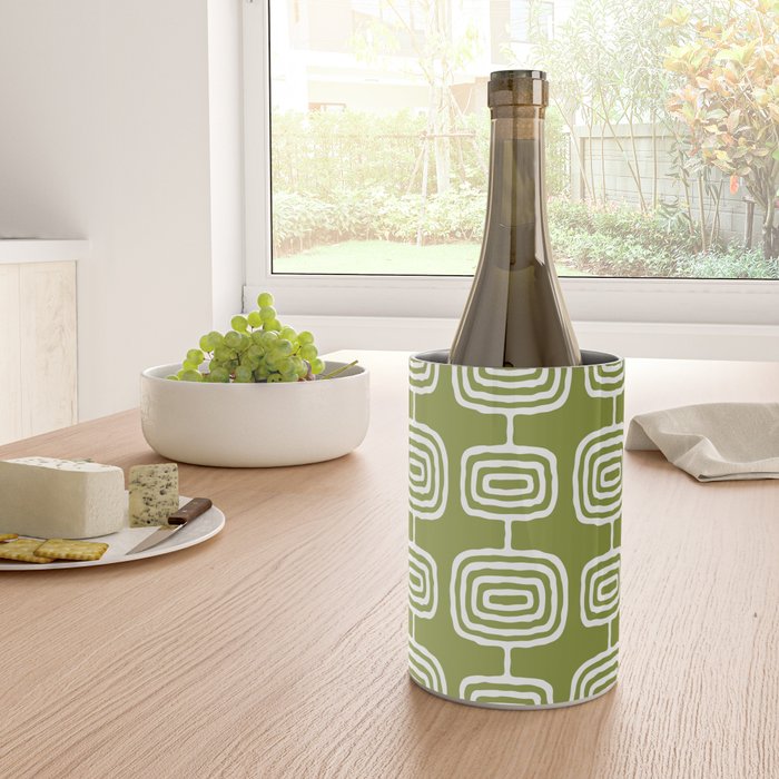 Mid Century Modern Atomic Rings Pattern Mid Mod Olive Green Wine Chiller Gallery Image 4