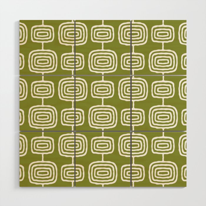 Mid Century Modern Atomic Rings Pattern Mid Mod Olive Green Wood Wall Art Gallery Image 1