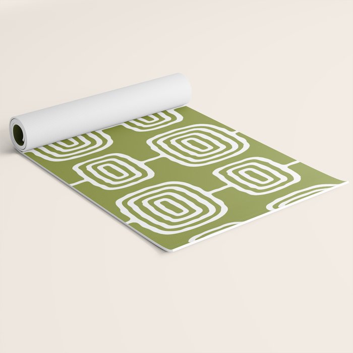 Mid Century Modern Atomic Rings Pattern Mid Mod Olive Green Yoga Mat Gallery Image 2