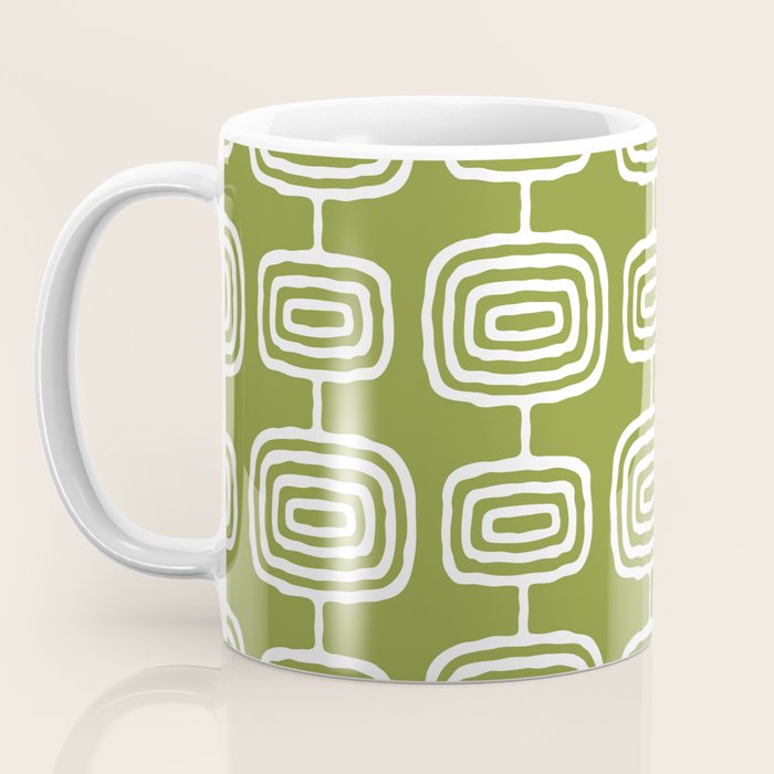 Mid Century Modern Atomic Rings Pattern Mid Mod Olive Green Coffee Mug Gallery Image 3