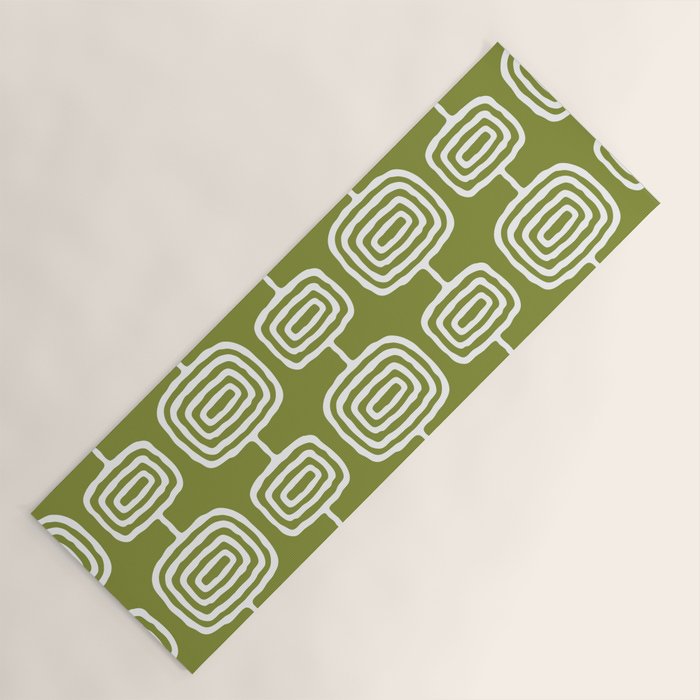 Mid Century Modern Atomic Rings Pattern Mid Mod Olive Green Yoga Mat Gallery Image 1