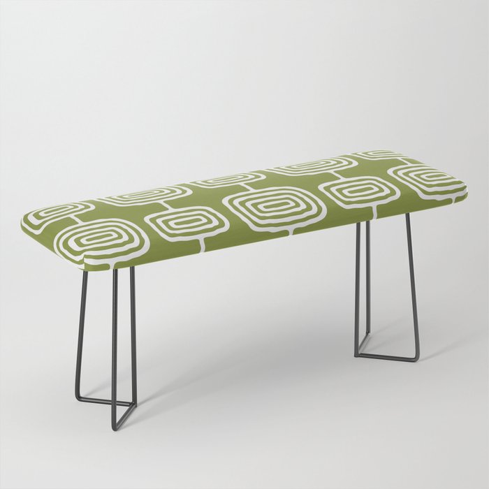 Mid Century Modern Atomic Rings Pattern Mid Mod Olive Green Bench Gallery Image 1