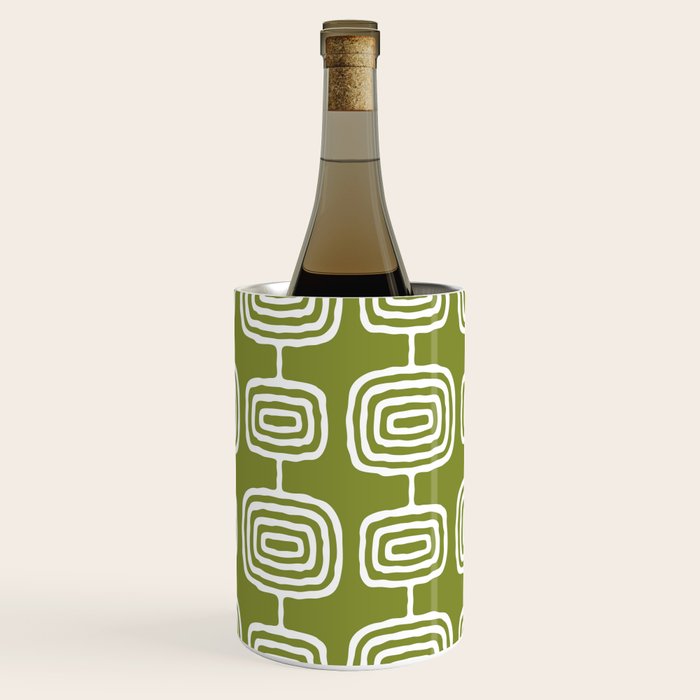 Mid Century Modern Atomic Rings Pattern Mid Mod Olive Green Wine Chiller Gallery Image 2