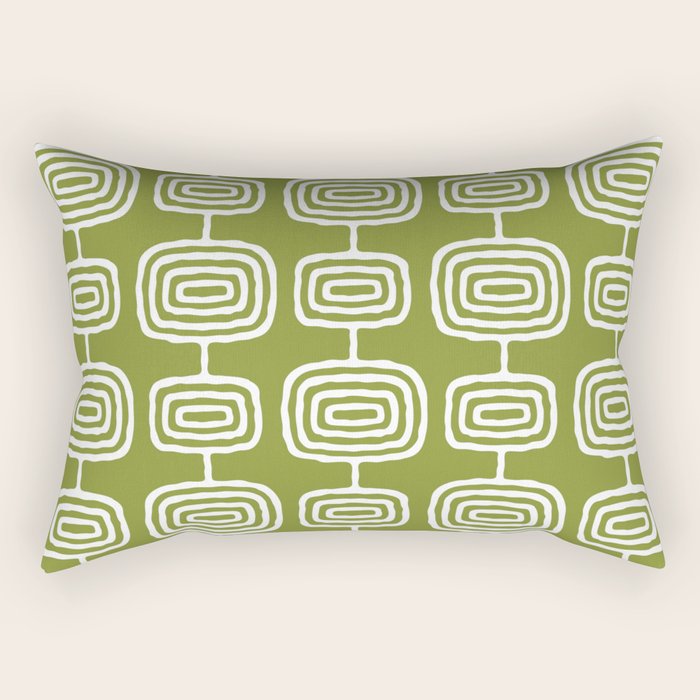 Mid Century Modern Atomic Rings Pattern Mid Mod Olive Green Rectangular Pillow Gallery Image 2
